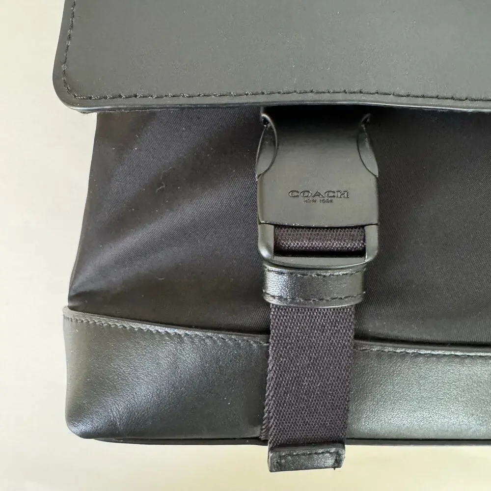 Coach Perforated Leather Nylon Sport Messenger Bag Black F71969